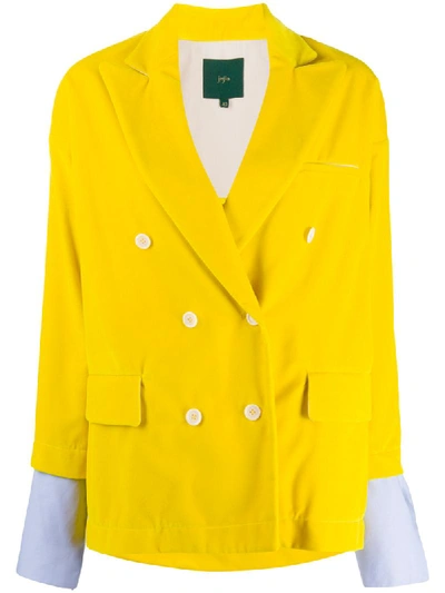 Shop Jejia Velvet Double-breasted Jacket In Yellow