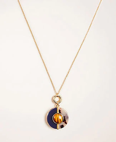 Shop Ann Taylor Tortoiseshell Print Disc Pendant Necklace In Gold