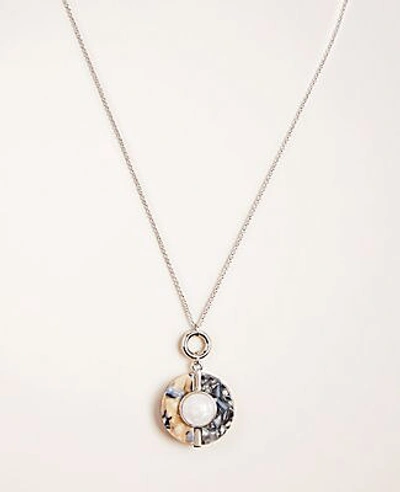 Shop Ann Taylor Tortoiseshell Print Disc Pendant Necklace In Silver