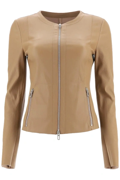 Shop Drome Leather Jacket In Beige,brown