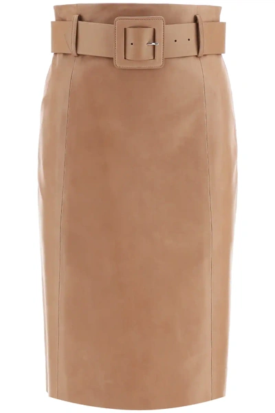 Shop Drome Nappa Skirt With Belt In Brown