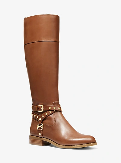Shop Michael Kors Preston Studded Leather Boot In Brown