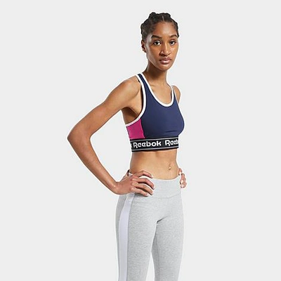 Shop Reebok Women's Training Essentials Linear Logo Low-impact Bralette Sports Bra In Blue