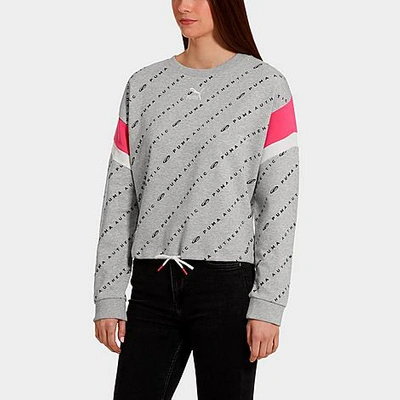 Shop Puma Women's '90s Retro Allover Print Crop Crewneck Sweatshirt In Light Grey Heather