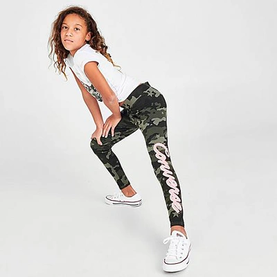 Converse Kids' Girls' Signature Logo Camo Leggings In Green | ModeSens