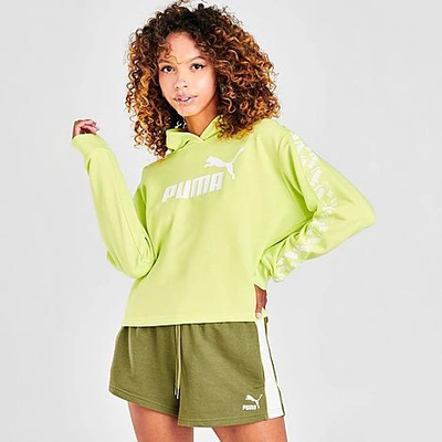 Shop Puma Women's Amplified Cropped Training Hoodie In Green