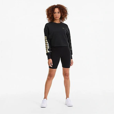 Shop Puma Women's Rebel Crew Training Sweatshirt In  Black/gold/silver