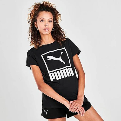 Shop Puma Women's Stacked Logo T-shirt In Black