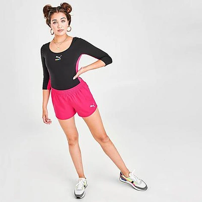 Shop Puma Women's Sprint Woven Shorts In Bright Rose/ White