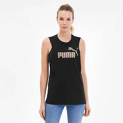 Shop Puma Women's Essential+ Metallic Cut Off Tank Top In Black