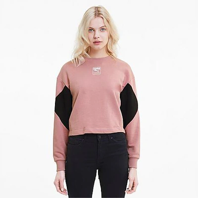 Shop Puma Women's Rebel Crew Cropped Training Sweatshirt In Pink