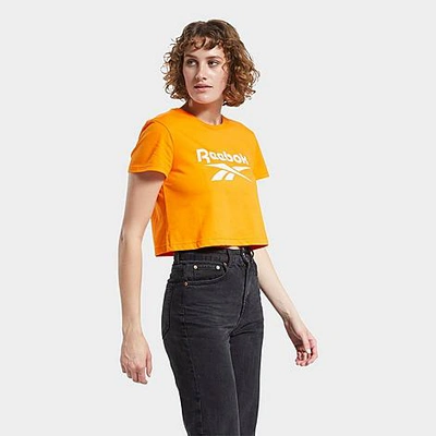 Shop Reebok Women's Classics Big Logo Crop T-shirt In High-vis Orange