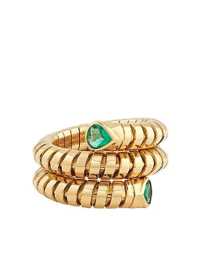 Shop Marina B 18kt Yellow Gold Trisola Emerald Ring In 18k Yellow Gold