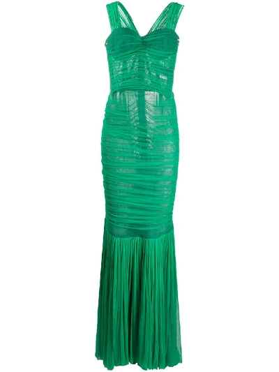 Shop Dolce & Gabbana Draped Fitted Silk Dress In Green