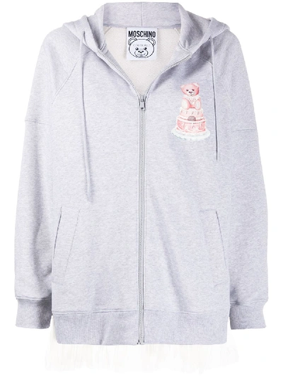 Shop Moschino Teddy Cake Tulle Hoodie In Grey