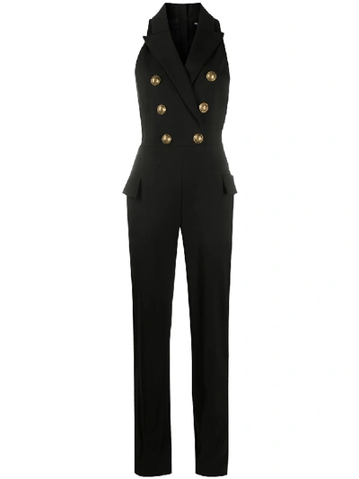 Shop Balmain Sleeveless Double-breasted Jumpsuit In Black