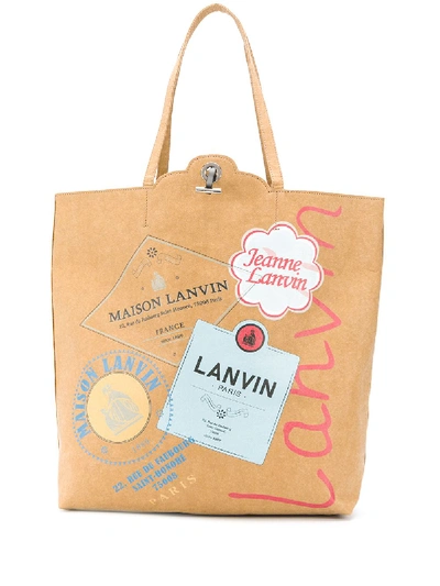 Shop Lanvin Grocery Graphic Print Tote Bag In Neutrals