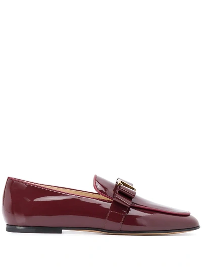 Shop Tod's T-logo Almond-toe Loafers In Red