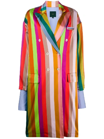 Shop Jejia Rainbow Striped Coat In Blue