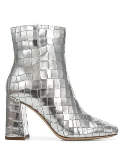 Shop Sam Edelman Codie Metallic Croc-embossed Leather Ankle Boots In Soft Silver