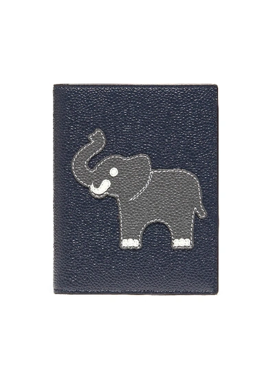 Shop Thom Browne Elephant Patch Pebble Grain Leather Passport Holder In Blue