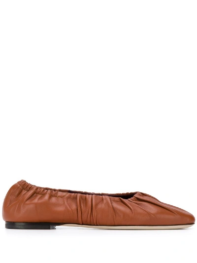 Shop Staud Tuli Ruched 10mm Ballerina Shoes In Brown