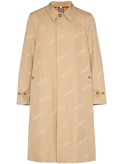 Shop Burberry Logo-jacquard Single-breasted Coat In Neutrals