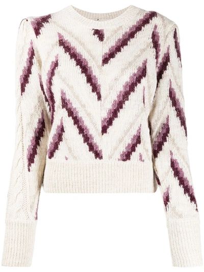 Shop Isabel Marant Étoile Round Neck Geometric Knit Jumper In Neutrals