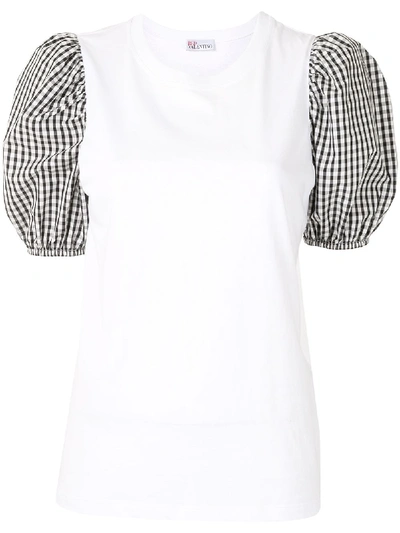 Shop Red Valentino Gingham Puff Sleeve T-shirt In White