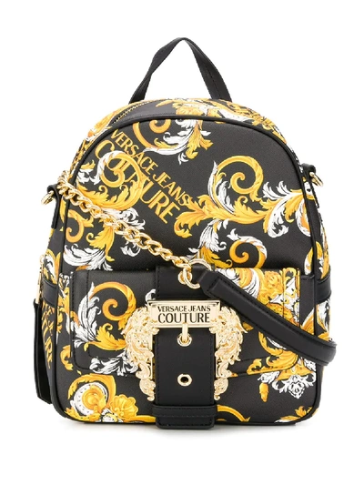 Shop Versace Jeans Couture Barocco Logo Print Backpack In Black