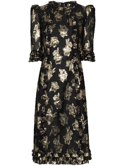 Shop The Vampire's Wife Cate Floral-jacquard Midi Dress In Metallic
