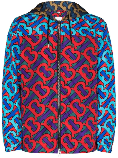 Shop Burberry Monogram-print Hooded Jacket In Blue