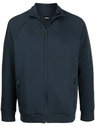 Shop Hugo Boss Long-sleeved Zipped Sweater In Blue
