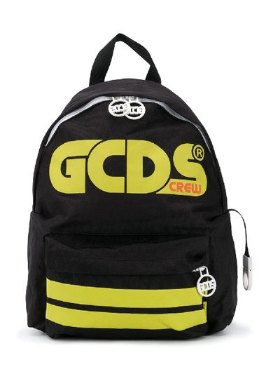 Shop Gcds Striped Panel Logo-print Backpack In Black