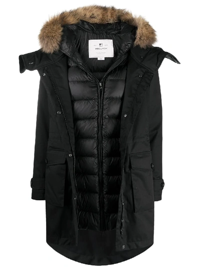 Woolrich Faux-fur Trimmed Hood Puffer Coat In Black
