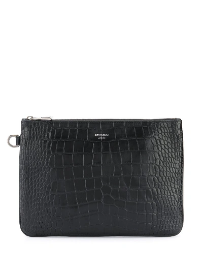 Jimmy Choo Derek Croco Print Clutch In Black In Black