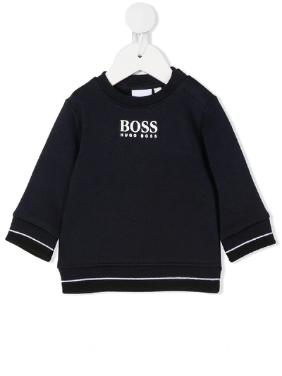 Shop Hugo Boss Striped Logo-print Sweatshirt In Blue