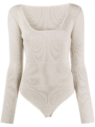 Shop Jacquemus Adour Ribbed Bodysuit In Neutrals