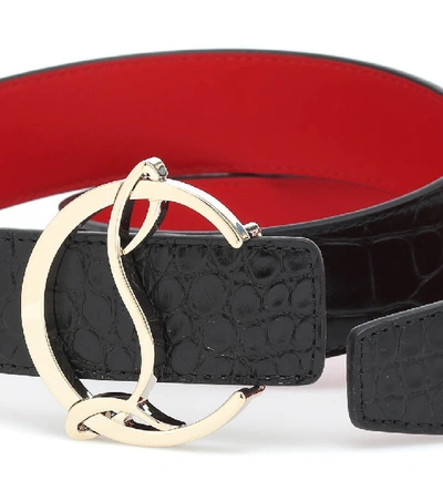 Shop Christian Louboutin Cl Logo Croc-effect Leather Belt In Black