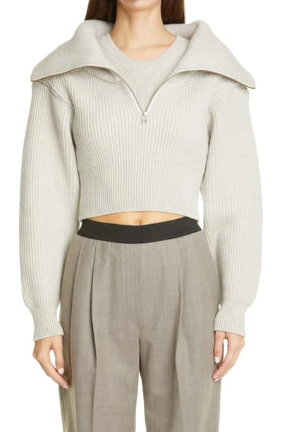 Shop Jacquemus Risoul Merino Wool Layered Crop Sweater In Light Grey