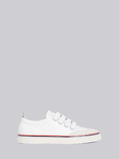 Shop Thom Browne White Vitello Calfskin Velcro Low-top Trainer