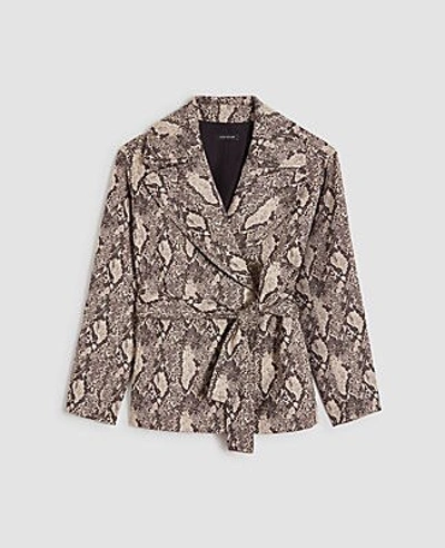 Shop Ann Taylor Snake Print Wrap Trench Jacket In Natural
