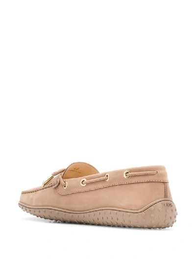 Shop Tod's Bow Detail Driving Shoes In Neutrals