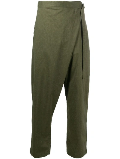 Shop White Mountaineering Draped Wrap-style Trousrs In Green