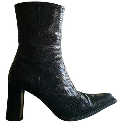 Pre-owned Le Silla Black Python Boots