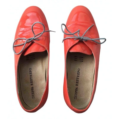 Pre-owned Dieppa Restrepo Orange Patent Leather Flats