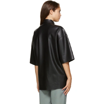 Shop Nanushka Black Vegan Leather Rogue Short Sleeve Shirt