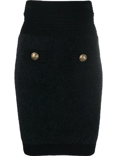 Shop Balmain Stretch-knit Mini Skirt In Black