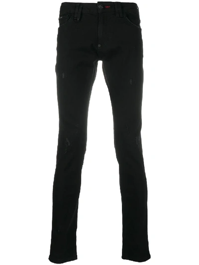 Shop Philipp Plein Skull Outline Slim-fit Jeans In Black