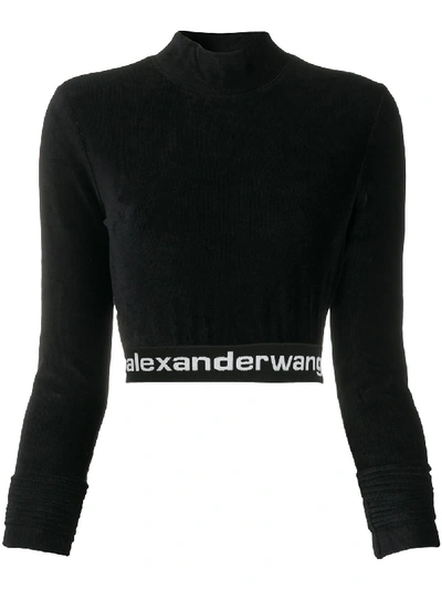 Shop Alexander Wang T Corduroy Cropped Sweatshirt In Black